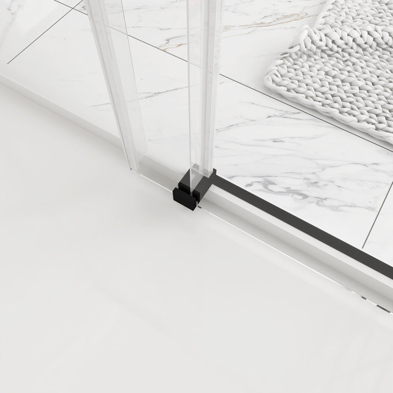 72'' Matte Black Frameless Sliding Shower Door with Clear Glass