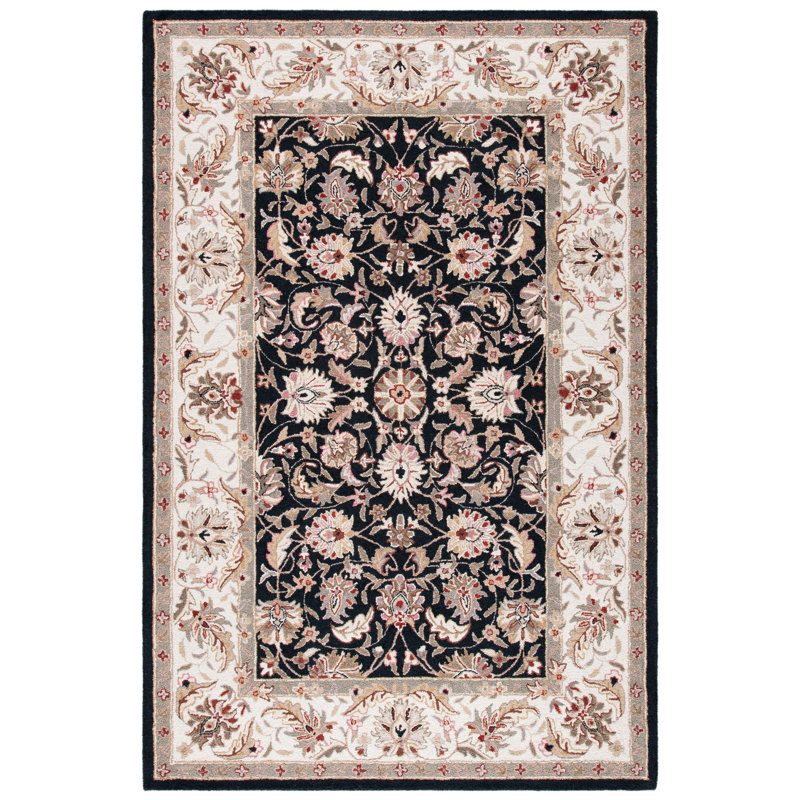 Helena Oriental Hand Hooked Wool Green/Black Area Rug, Rectangle 8' x 10'