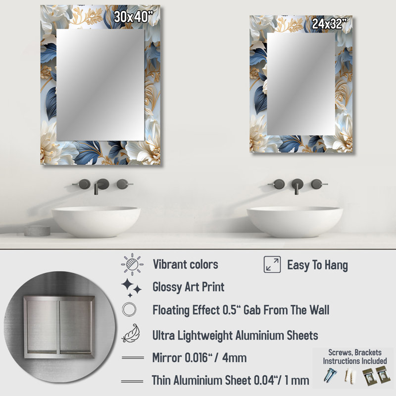 Kruse Ethereal Rococo Flourish Victorian Pattern - Miroir mural décoratif floral, 32 po x 24 po