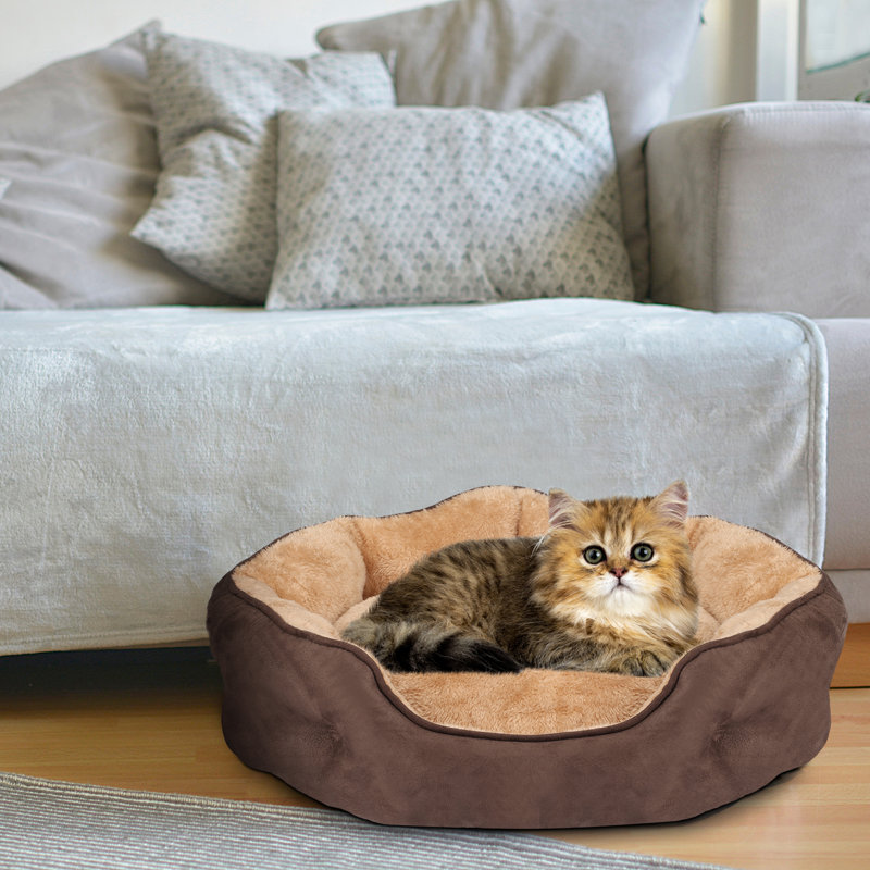 Lit rond pour chat, Petit (L 20 po x l 19 po), Brun