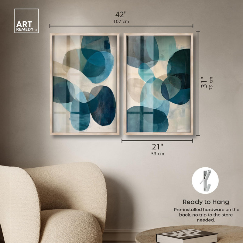 Terra Bound Diptych Shadowbox Print Blue Abstract Wall Art Set by Art Remedy, Black Frame, 10 x 15, H 31 po x l 21 po