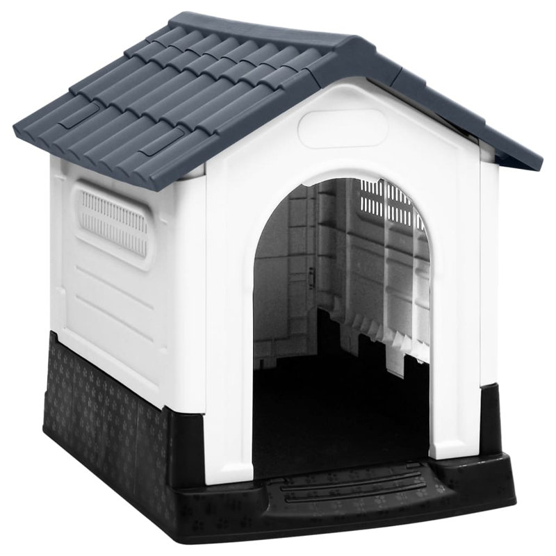 Fowler Plastic Portable Dog House, Grey/White/Black