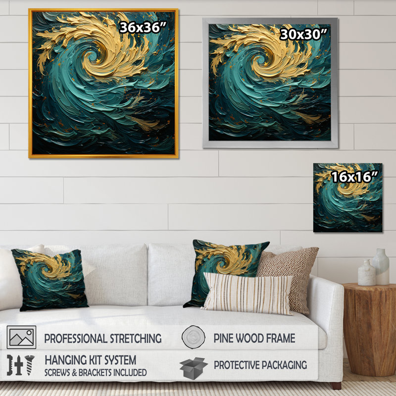 Décoration murale Majestic Motion Teal Spiral I - Abstract Spirals_106111, Toile tendue, H 30 po x l 30 po x P 1 po