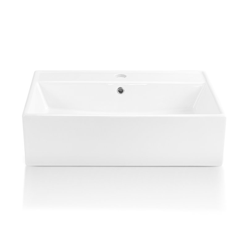 24" White Rectangular Ceramic Countertop Vessel Sink