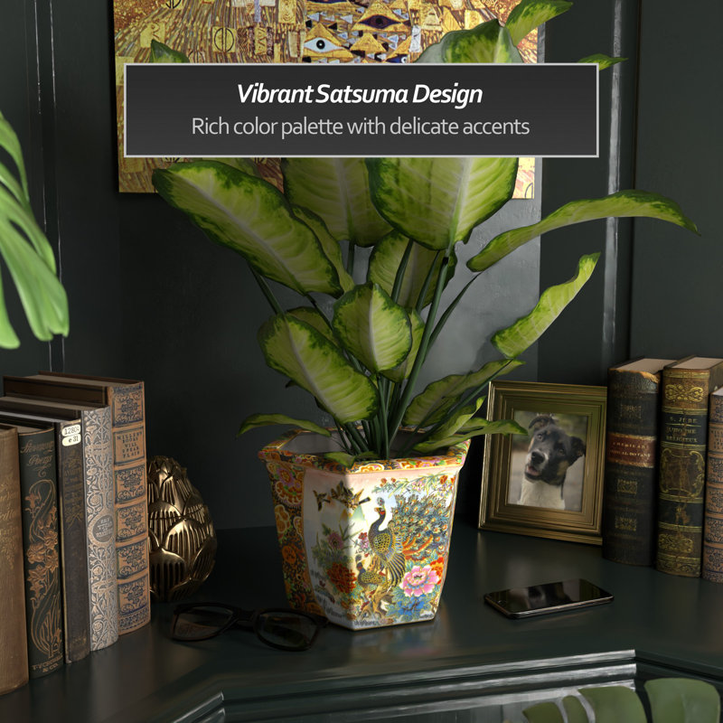 10" Satsuma Peacock Porcelain Flower Pot