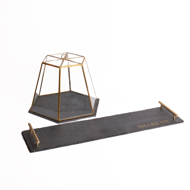 Artesà Slate Serving Set with Glass Cloche and Platter