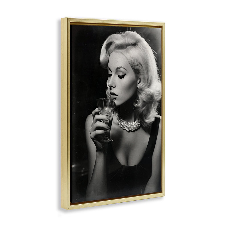 Classic Woman & Martini Floating Frame, design by Decent Exposures, 25" H x 17" W, Metallic Gold Floater Frame