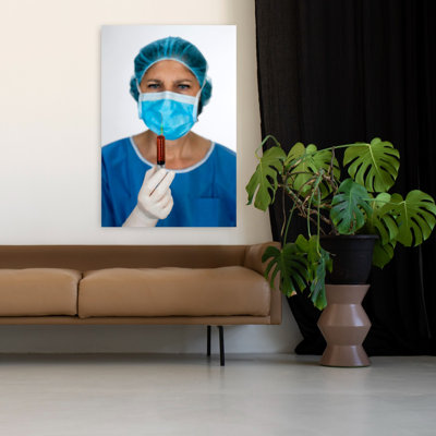 Hospital Nurse With Syringe, And Mask Modern Portrait Architecture Wall Art
