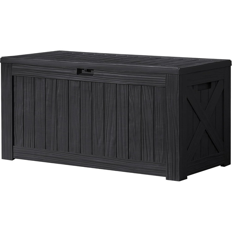 Grande boîte de rangement extérieure en résine - Banc de rangement imperméable noir, verrouillable pour patio ou jardin