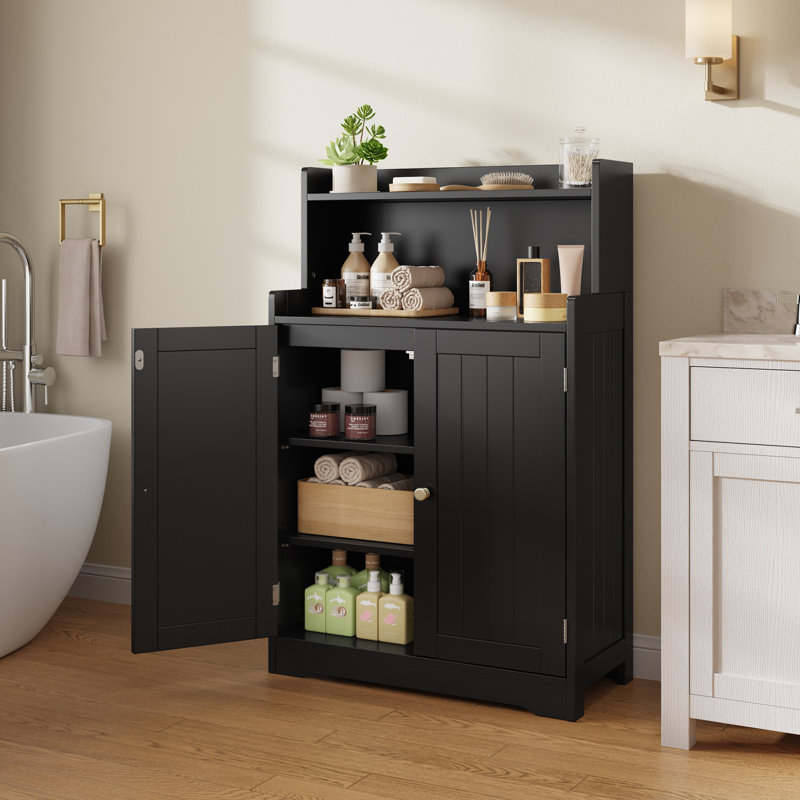 Gizoon Free-Standing Bathroom Cabinet With Adjustable Shelf And A Niche, Black