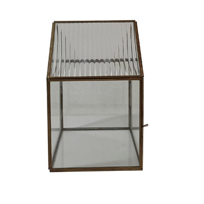 Petit terrarium avec support en fer patiné brun et verre