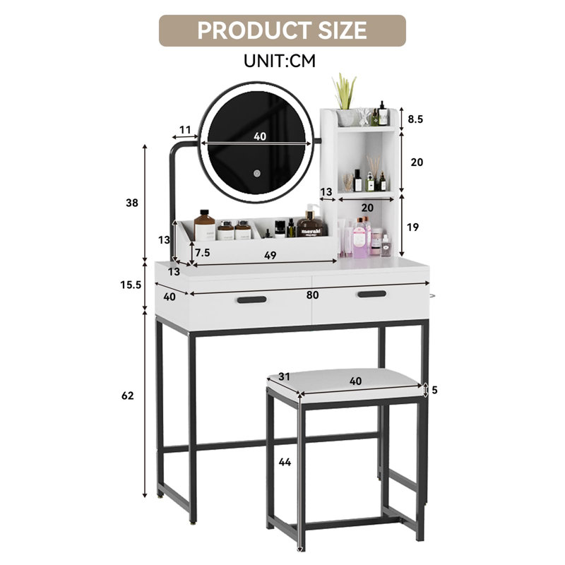 Dressing Table, White/Grey