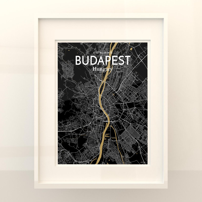 Budapest City Map In Luxe - No Frame Print, 20cm H x 16cm W x 0.05cm D
