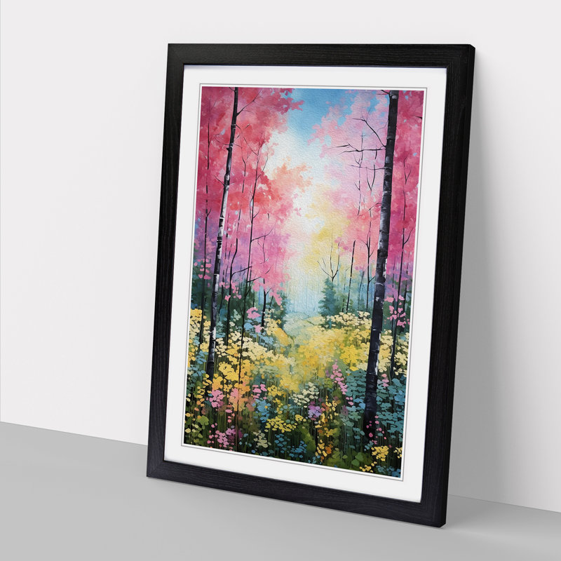 Spring Forest Colour Field - Single Picture Frame Print on Wood, Black Framed, 34cm H x 25cm W x 2cm D