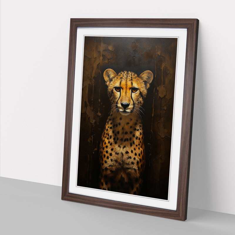 Cheetah Contemporary No.2 - Single Picture Frame Print on Wood, Walnut Framed, 46cm H x 34cm W x 2cm D