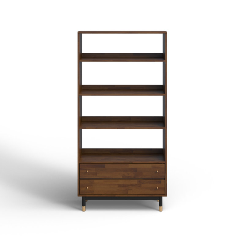 Dakota Acacia Wood Black Metal Standard Bookcase with Drawers