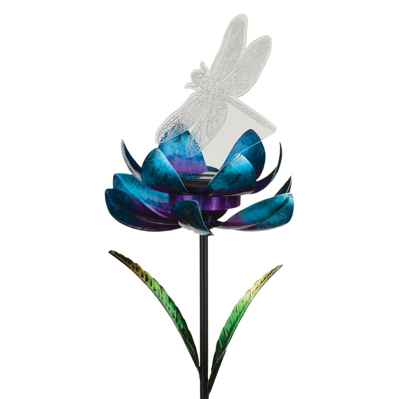 Illusion Solar Spinner Dragonfly Stake with Colorful Metal Flower