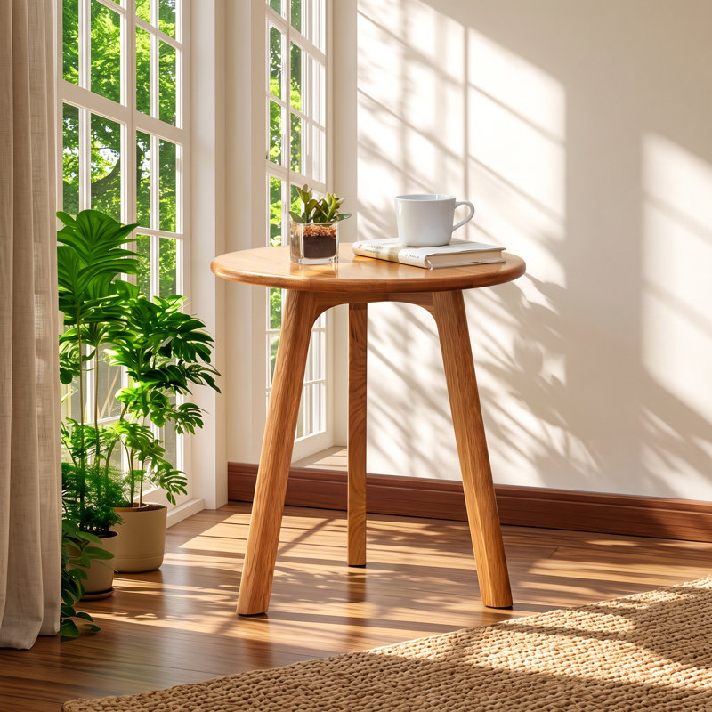 Table de bout ronde en bois de chêne massif YESWOOD l 17,72 po x P 17,72 po x H 19,69 po