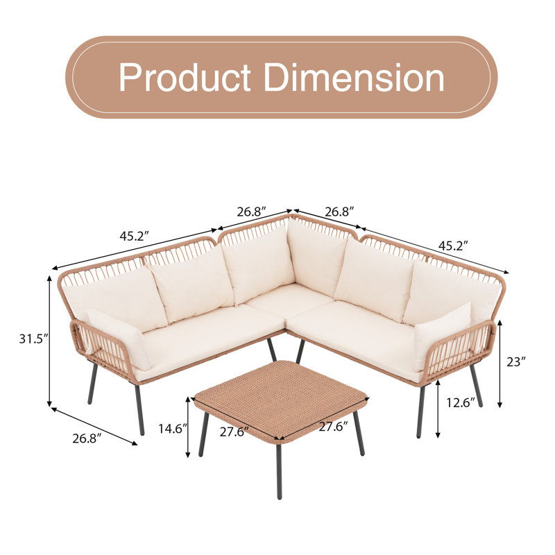 L-Shape Outdoor 5-Person Sofa Seating Group With Cushions, White