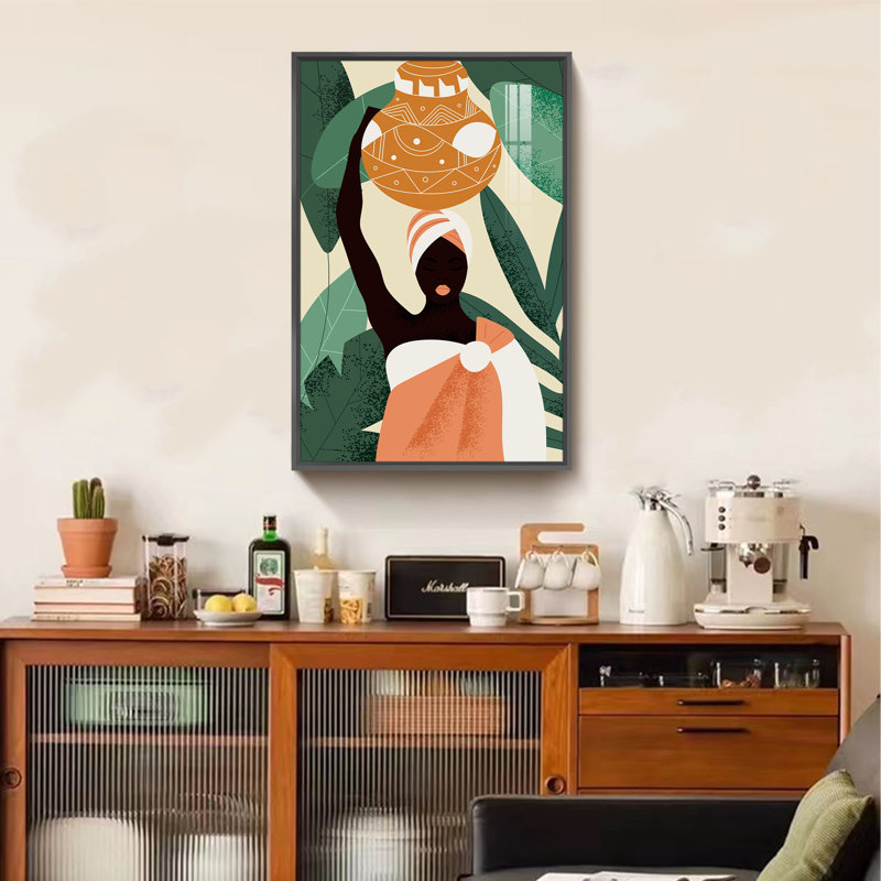 «Black Woman Hold Terracotta», cadre photo, impression sur toile, Cadre noir, H 24 po x l 16 po x P 1,3 po