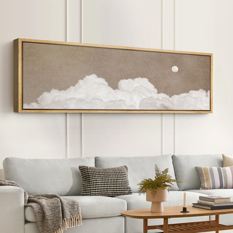 Cloudy Moon Serene Sky Scene Modern Art, 20" H x 60" W, Natural
