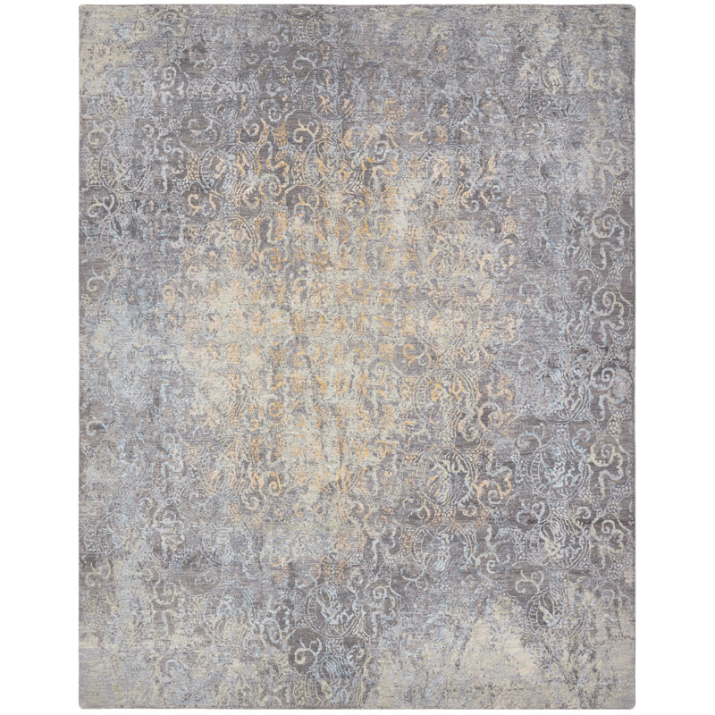 Hand Knotted Abstract Area Rug in Gray, Rectangle 12' x 15'