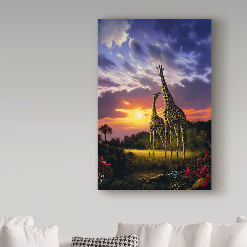 Fikes «Giraffes 1», reproduction de peinture à l'huile sur toile tendue, H 19 po x l 12 po