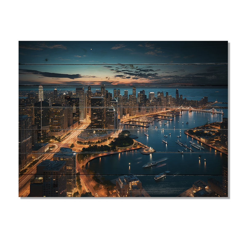 Shuna Chicago, beau paysage urbain I - impression sans cadre sur bois, H 30 po x l 40 po x P 0,78 po