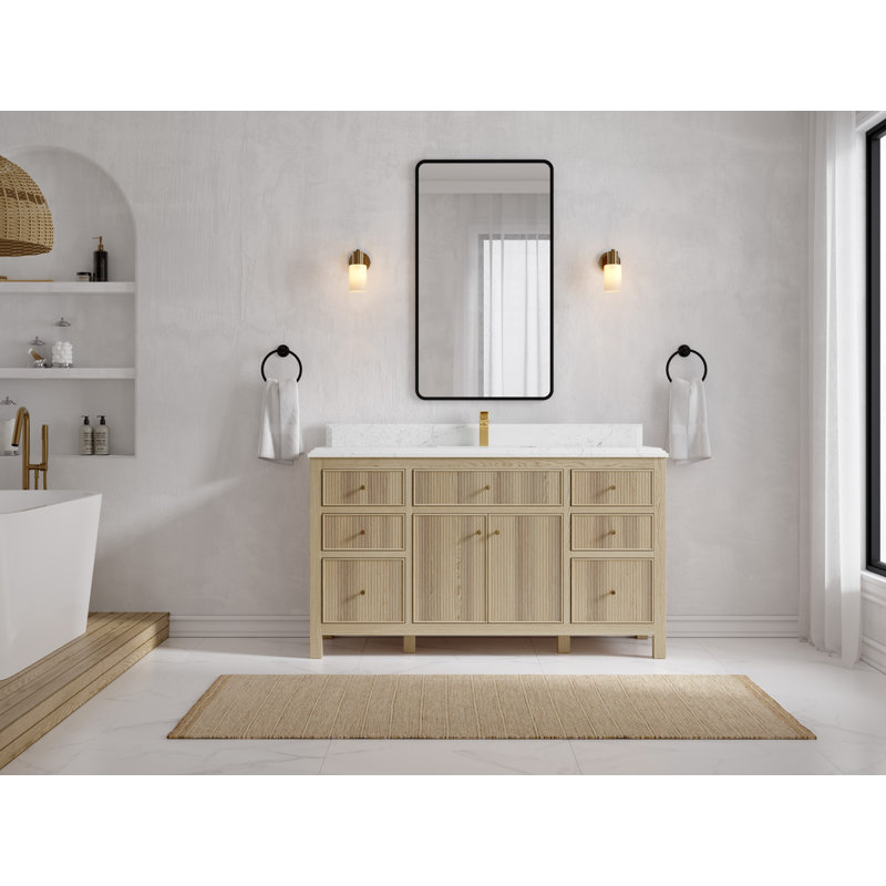 Meuble-lavabo simple 60 po avec comptoir en quartz 60 po, Empira blanc