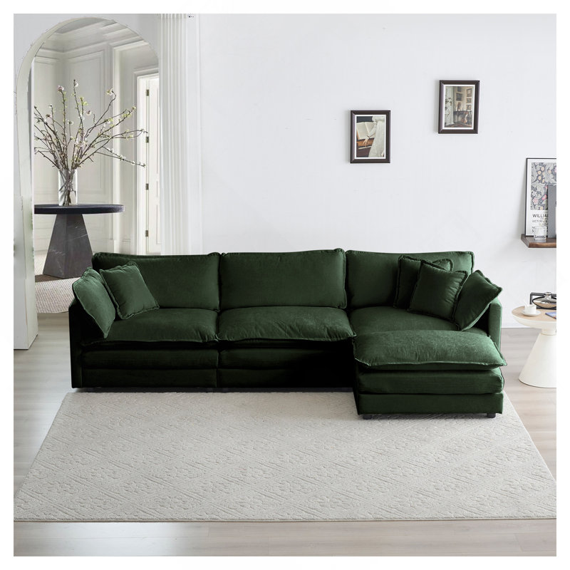 Canapé modulaire surdimensionné en L avec repose-pieds réversible en chenille verte Free Combination Comfy Upholstery, Vert