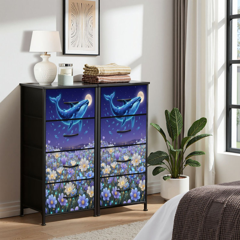 4 Drawer Dresser for Bedroom, Narrow Chest of Drawers, Wooden Top and Study Iron Frame 18"x37.5"-(WxH)