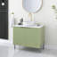 Meuble-lavabo de salle de bain 30 po avec lavabo, meuble de rangement autoportant avec 2 portes, lavabo rond en céramique blanche avec motif de pierre et comptoir blanc de Carrare, sans robinet, couleur vert clair-861999582