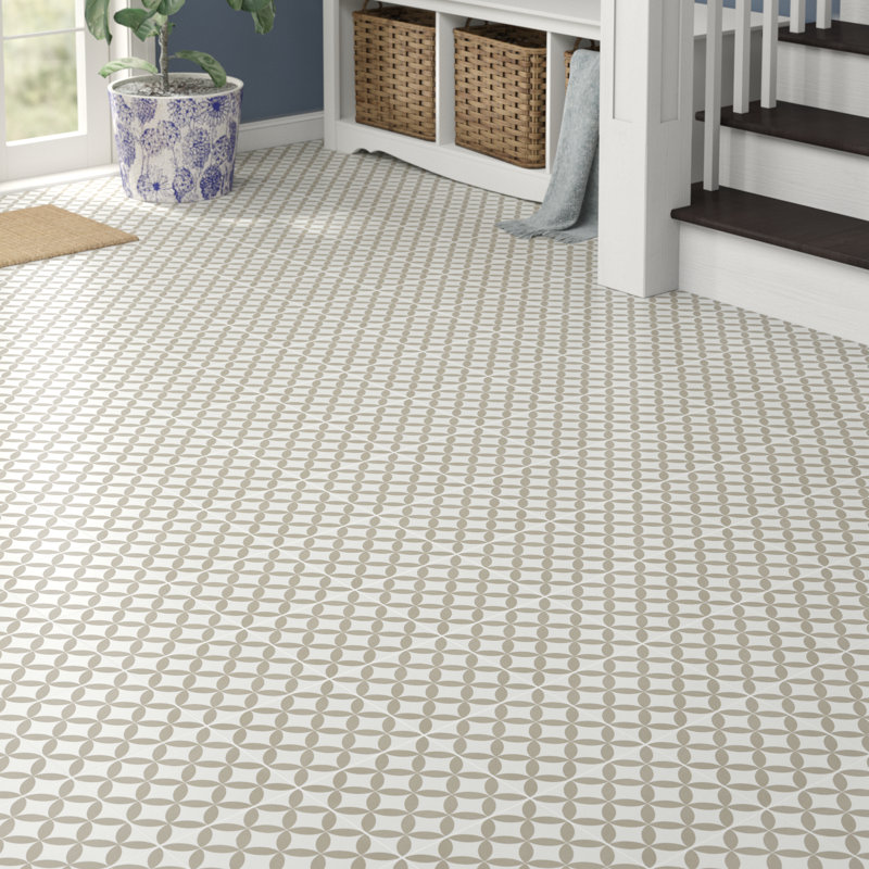 Encausto 8" x 8" Porcelain Field Tile, White/Brown