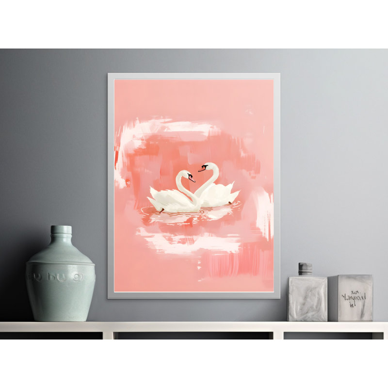 Swan Wall Art, Pink Wall Decor, Swan Lake Art, Framed Wall Art, Swan Print, Elegant Home Decor, Love Swans Artwork