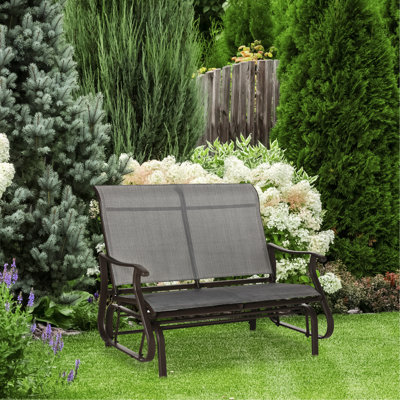 Outdoor Backyard Glider Bench, 2 Patio Chair With Steel Construction And Grey Fabric, For Lawn, Garden, Porch, Relaxing Gliding Bench Couples, Frame , 2 Seats Porch Rocking Lawn Garden Stylish