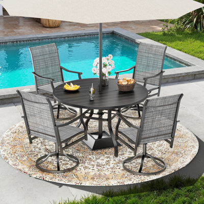Ensemble repas d'extérieur 5 pièces avec chaises pivotantes 360 ° et table ronde 5 pièces