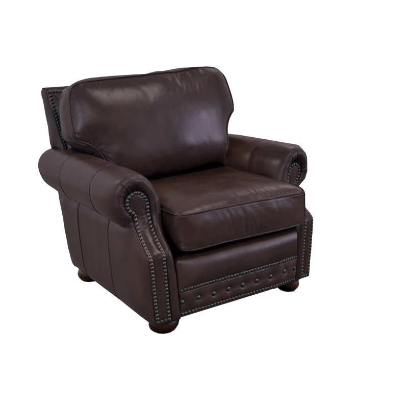 Speroni 48" Genuine Leather Rolled Arm Club Chair, Brompton Espresso Genuine Leather