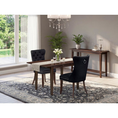 L'ensemble de table de salle à manger 3 pièces comprend une table de cuisine rectangulaire avec rallonge papillon et 2 chaises rembourrées en tissu de polyester, acajou