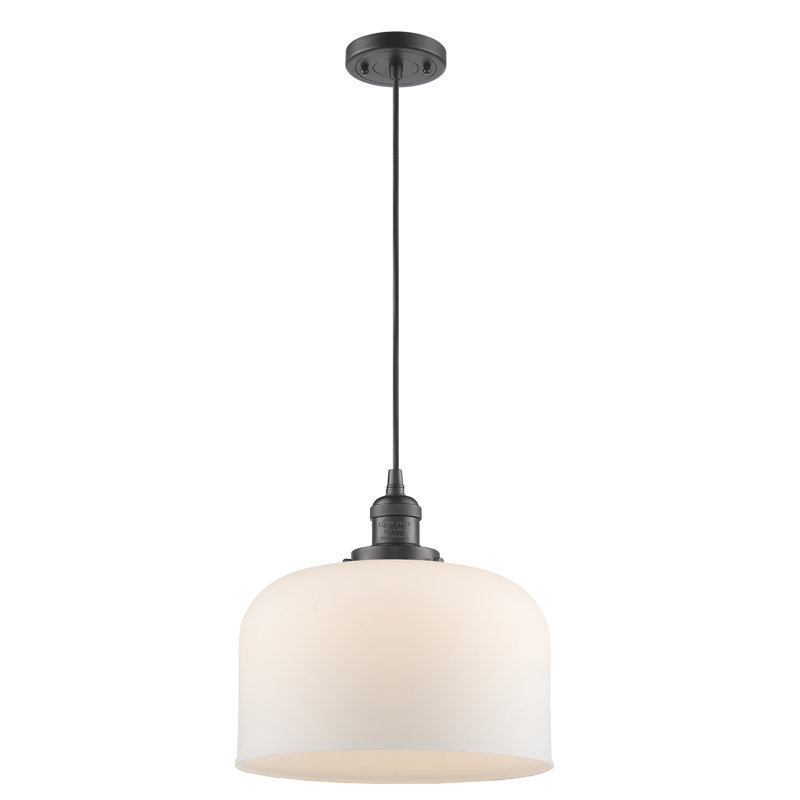 Luminaire suspendu en forme de dôme à 1 lumière Barahona, Ampoule DEL 6 watts Vinage, Boîtier blanc mat, Bronze huilé