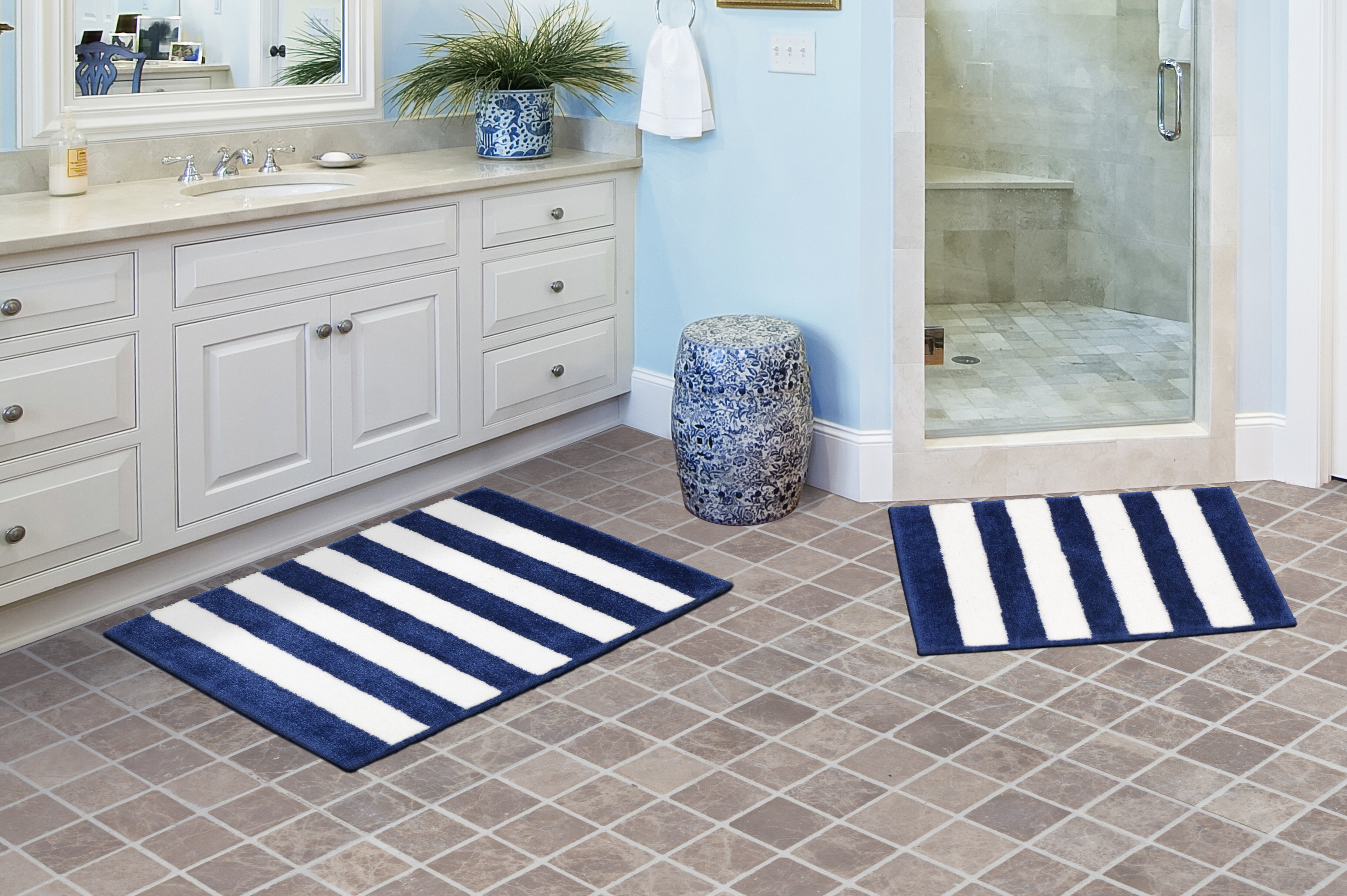 Coastal 2-Piece Bathroom Rug Set, Color Options, 17x24 & 21x34, Non-Slip Backing, Size: 17X24/21X34, Blue