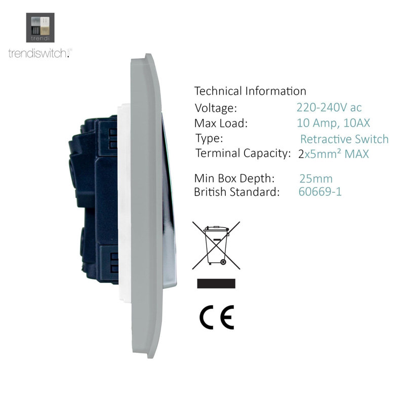 Trendi Switch 1 Gang Retractive Home Automation Switch, Platinum Silver