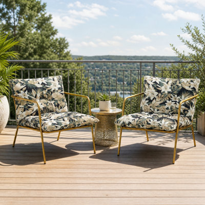 Dark Botanical Floral Outdoor Club Chairs Set of 2, Golden Metal Frame