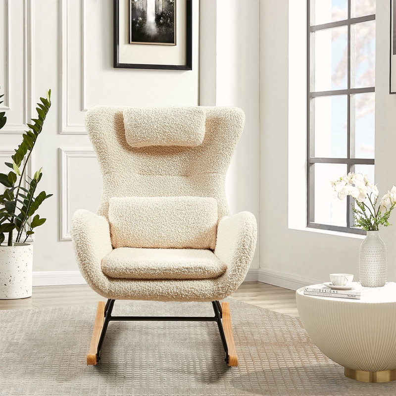 Chaise berçante, chaise berçante moderne avec dossier haut, Beige