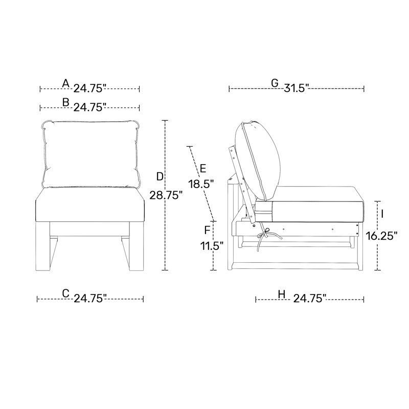 Patio Deep Seating Armless Chair With Frame, Gray, Black