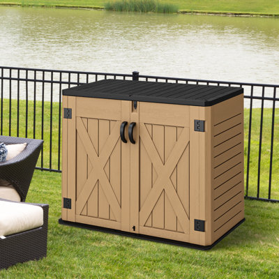 Remise de rangement horizontale extérieure en résine 35 pi cu avec porte verrouillable en forme de X, remise à outils résistante aux intempéries sans tablette
