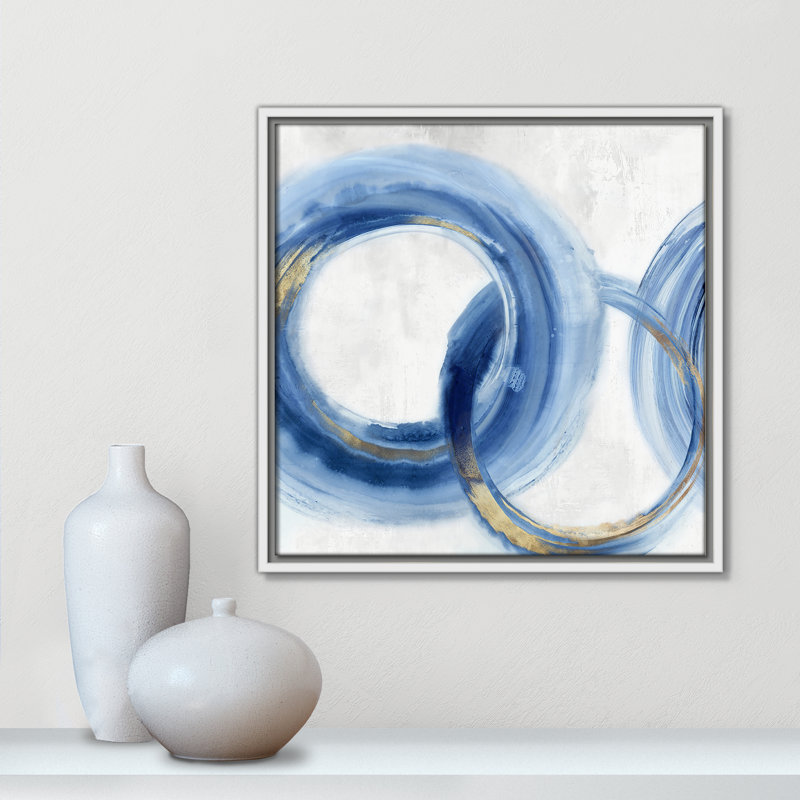 «Blue Cosmic Cascade II» par Emma Peal, Pas de tapis, H 17,5 po x l 17,5 po x P 2 po, Toile encadrée flottée blanche