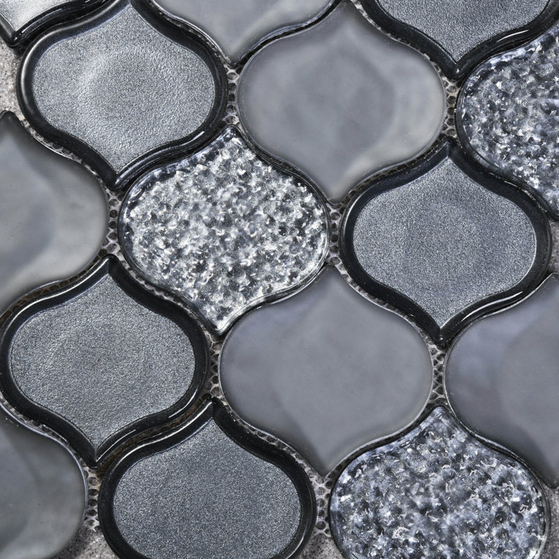 Arabesque 3" x 3" Glass Mosaic Wall & Floor Tile, Grey