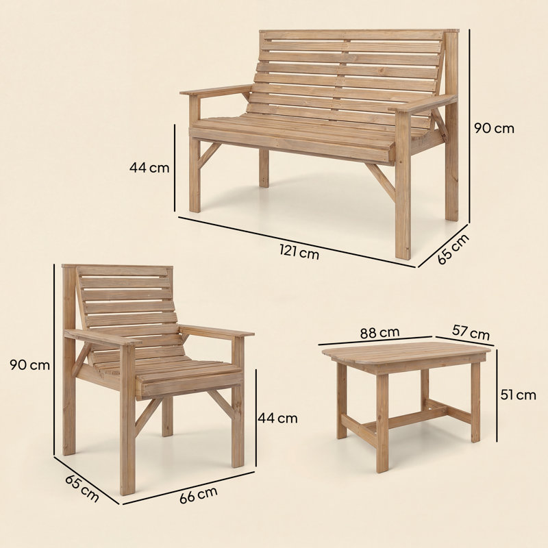 Garden Sofa Set, Natural Wood