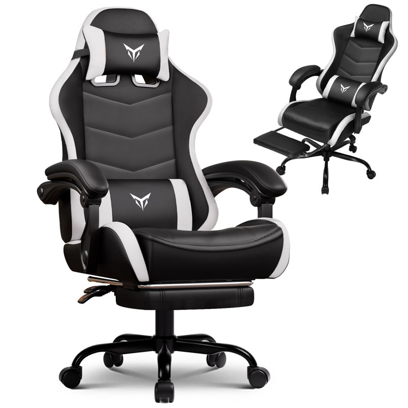 GTPLAYER Adjustable Faux Leather Swiveling PC & Racing Game Chair, Red-With Footrest