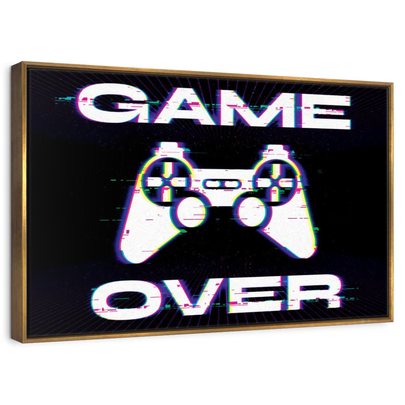 Game Over Glitch, Cadre flottant doré, 25 po x 17 po